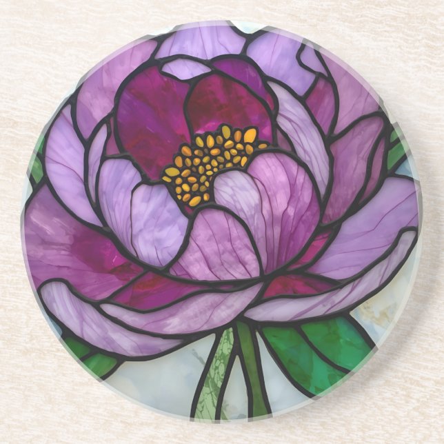 Porta-copos Purple Peony Stained Glass (Frente)