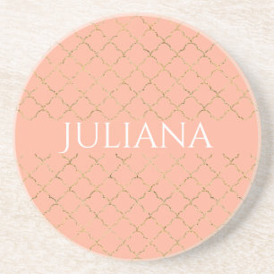 Porta-copos Quatrefoil Dourado, cor-de-rosa, bonito, personali