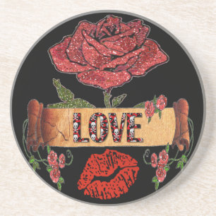 Porta-copos RAB Rockabilly Dia dos Namorados Rosas, Amor e Bat