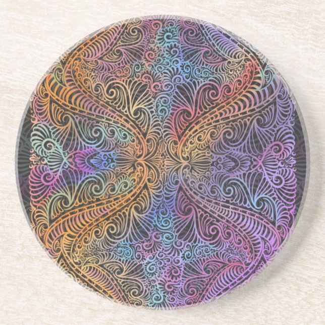 Porta-copos Rainbow Kaleidoscope Mandala (Frente)