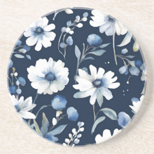 Porta-copos Ramalhete de Flores Aquarela Azul Elegante