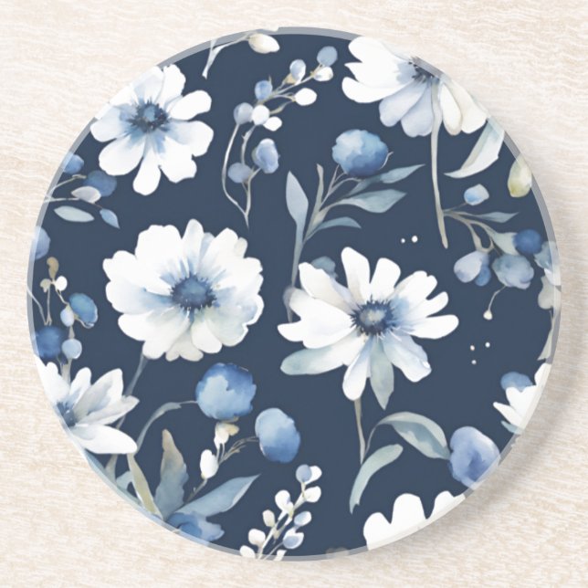Porta-copos Ramalhete de Flores Aquarela Azul Elegante (Frente)
