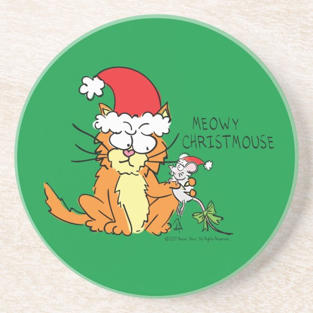 Porta-copos Rato Gato de Cartoon Engraçado de Natal (Frente)