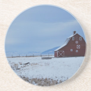 Porta-copos Red Barn nas Montanhas Rochosas do inverno