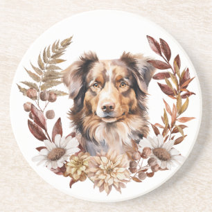 Porta-copos Red Brown Australian Shepherd Wreath Autumn