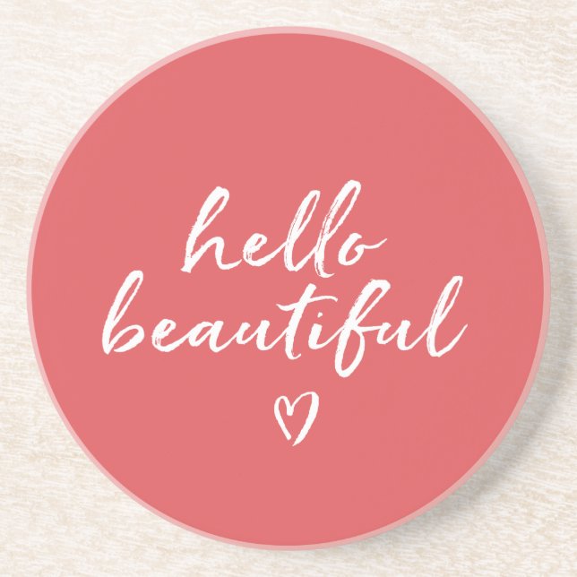 Porta-copos Red White Hello Beautiful Inspirational Heart (Frente)
