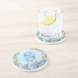 Porta copos redonda de Hydrangea azul