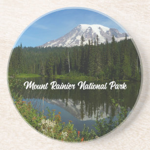 Porta-copos Reflexo do Lago Monte Rainier com Flores Silvestre