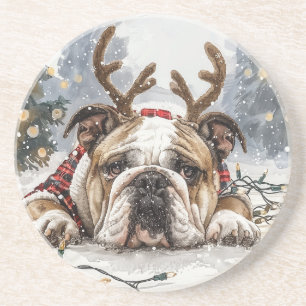 Porta-copos Reindeer para Bulldog em Inglês de Natal