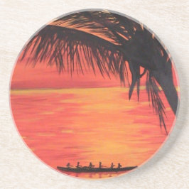 Porta-copos Remadores de Canoa no Pôr do Sol Laranja em Arenit