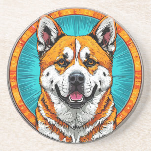 Porta-copos Retrato de Cachorro com Fundo Inspirado em Mosaico