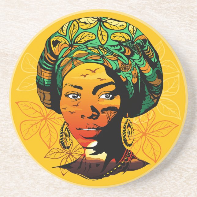 Porta-copos Retrato de Mulher Africana com Sunset (Frente)