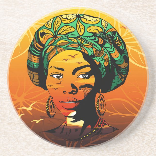 Porta-copos Retrato de Mulher Africana com Sunset (Frente)