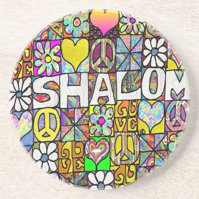 Porta-copos Retro anos 60 Psicodélico Shalom AMOR (Frente)