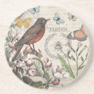 Porta-copos Robin Elegant Bird Butterfly Arte Francesa