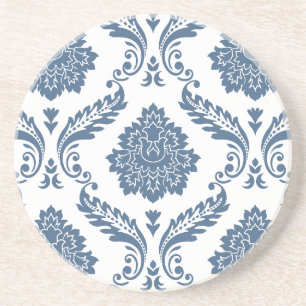 Porta-copos Rococo Damask Padrão Grande Azul no Branco