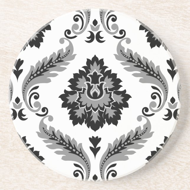 Porta-copos Rococo Damask Padrão Grande Cinza Preto Branco (Frente)