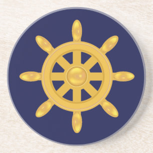 Porta-copos roda do navio do ouro em azul marinho