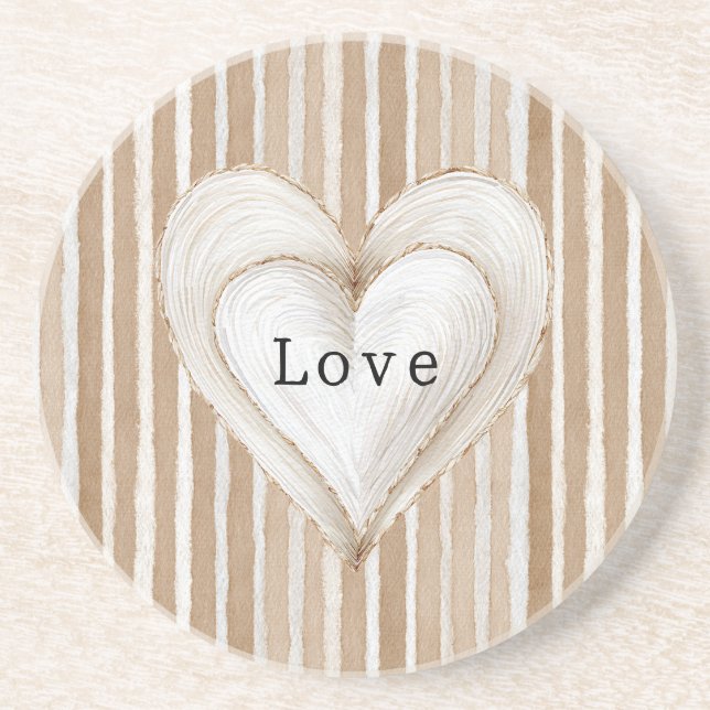 Porta-copos Romantic Cream Heart Brown Stripes Love (Frente)