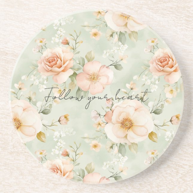 Porta-copos Romantic Peach Mint Roses Floral (Frente)