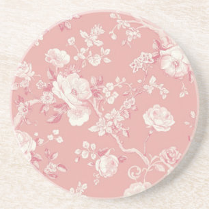 Porta-copos Rosa Bege Toile Floral Padrão de Rosa Vintage