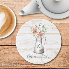 Porta-copos Rosa de Monograma Russo Algodão Eucalyptus num jar