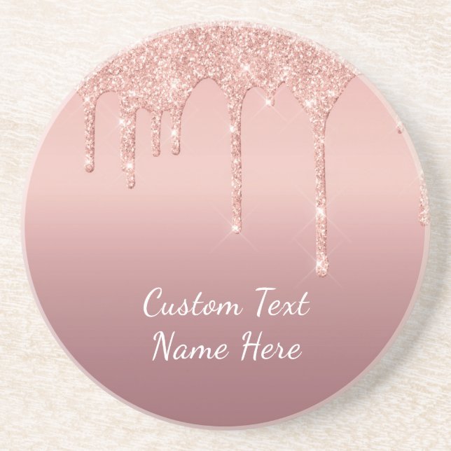 Porta-copos Rosa Dourado Blush Glitter Sparkle Drives Texto Ca (Frente)