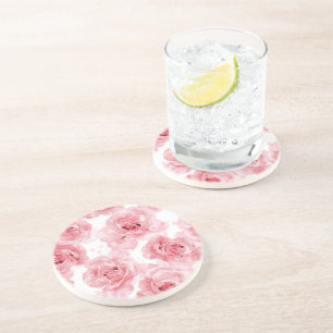 Porta-copos Rosas Cor-de-Rosa Floral Aquarela Botânica Bege
