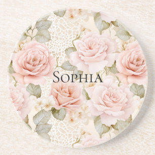 Porta-copos Rosas Florais Rosa Bege Creme 