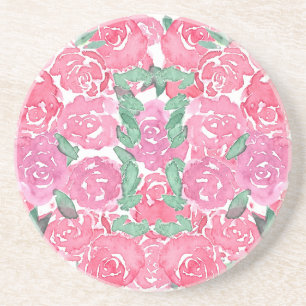 Porta-copos Rosas Românticas em Aquarela Padrão Floral Rosa Ve