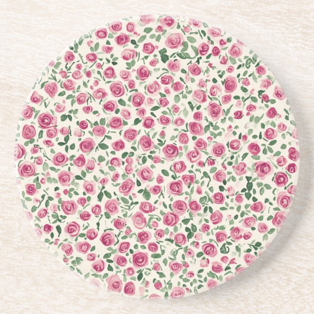 Porta-copos Rosas Rosa Quadradas Românticas Floral (Frente)