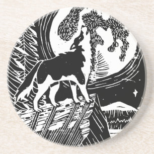 Porta-copos Rouco de Howling Preto e Branco no Linocut da Noit