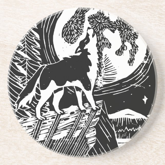 Porta-copos Rouco de Howling Preto e Branco no Linocut da Noit (Frente)