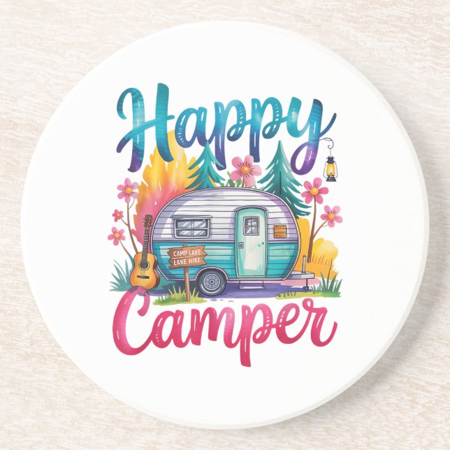 Porta-copos Roupa de Acampamento Divertida Feliz Reboque de Ca (Frente)