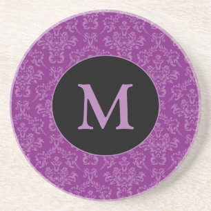Porta-copos Roxo Violeta Elegante Monograma Damasco Vintage
