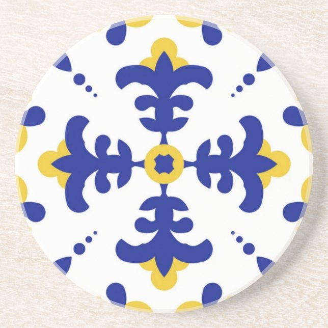 Porta-copos Royal Fleur Bold Blue and Gold Botanical  (Frente)