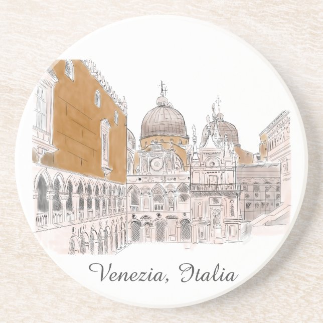 Porta-copos Rua de Veneza. Marca Ilustração Clássica Quadrada (Frente)