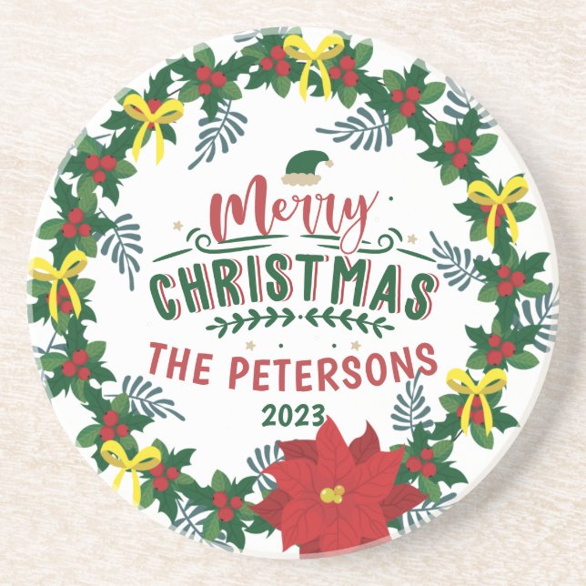Porta-copos Rua Vermelha Brilhante da Poinsettia Natal (Frente)