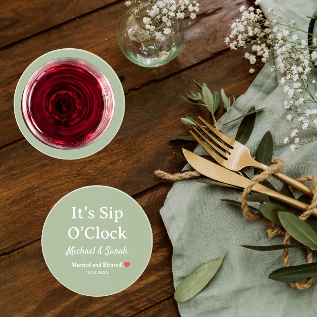 Porta-copos Rustic Wedding Sage Green It’s Sip O’Clock Custom (Criador carregado)