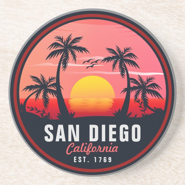 Porta-copos San Diego California Retro Sunset Souvenirs 60s (Frente)