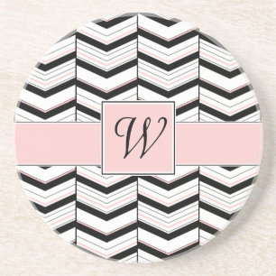 Porta copos Sandstone Chevron Preto-Branco e Blush
