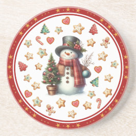 Porta-copos Sandstone Coaster Snowman and Christmas Cookies