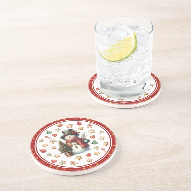 Porta-copos Sandstone Coaster Snowman and Christmas Cookies (Lateral)