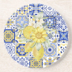 Porta-copos Sangue do mosaico em azul e amarelo