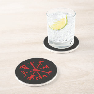 Porta-copos Sangue Vegvísir vermelho (compasso de Viking)