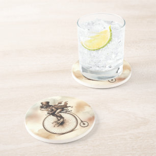 Porta-copos Sapo Steampunk Andando de bicicleta de pedestal