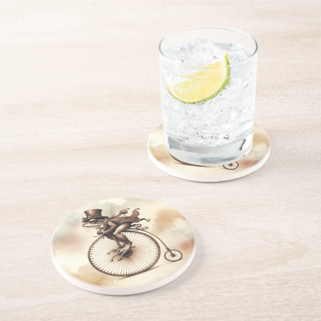 Porta-copos Sapo Steampunk Andando de bicicleta de pedestal (Lateral)