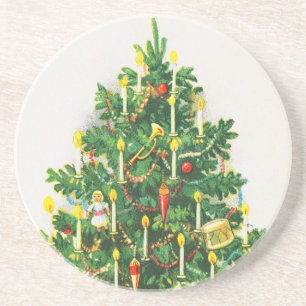 Porta-copos Saudações de Natal, cartão antigo, Árvore de Natal
