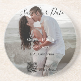 Porta-copos Save the date simple minimal QR scan code details 