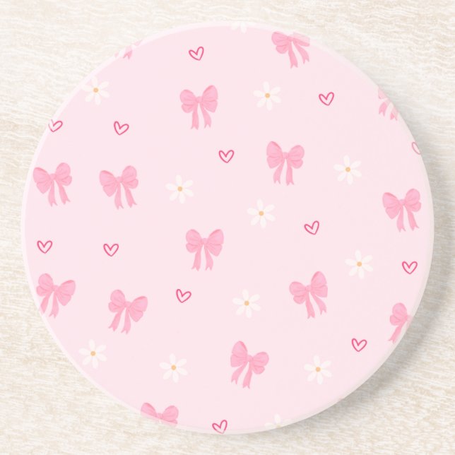 Porta-copos Seamless Pink Bow and Floral Pattern – Cute Girly (Frente)